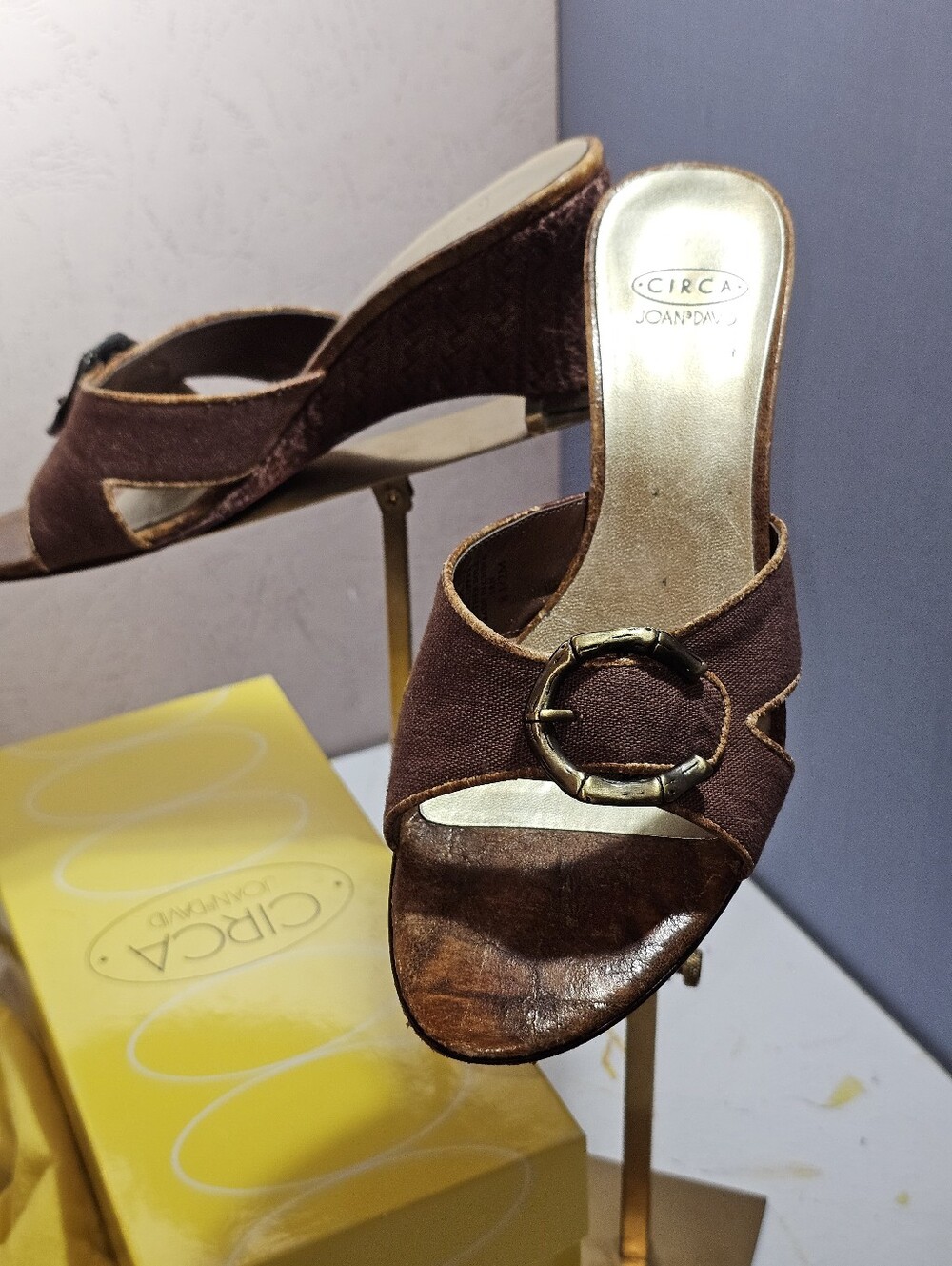 Joan & David Brown Woven Wedge Slide Sandals Vintage Y2k
